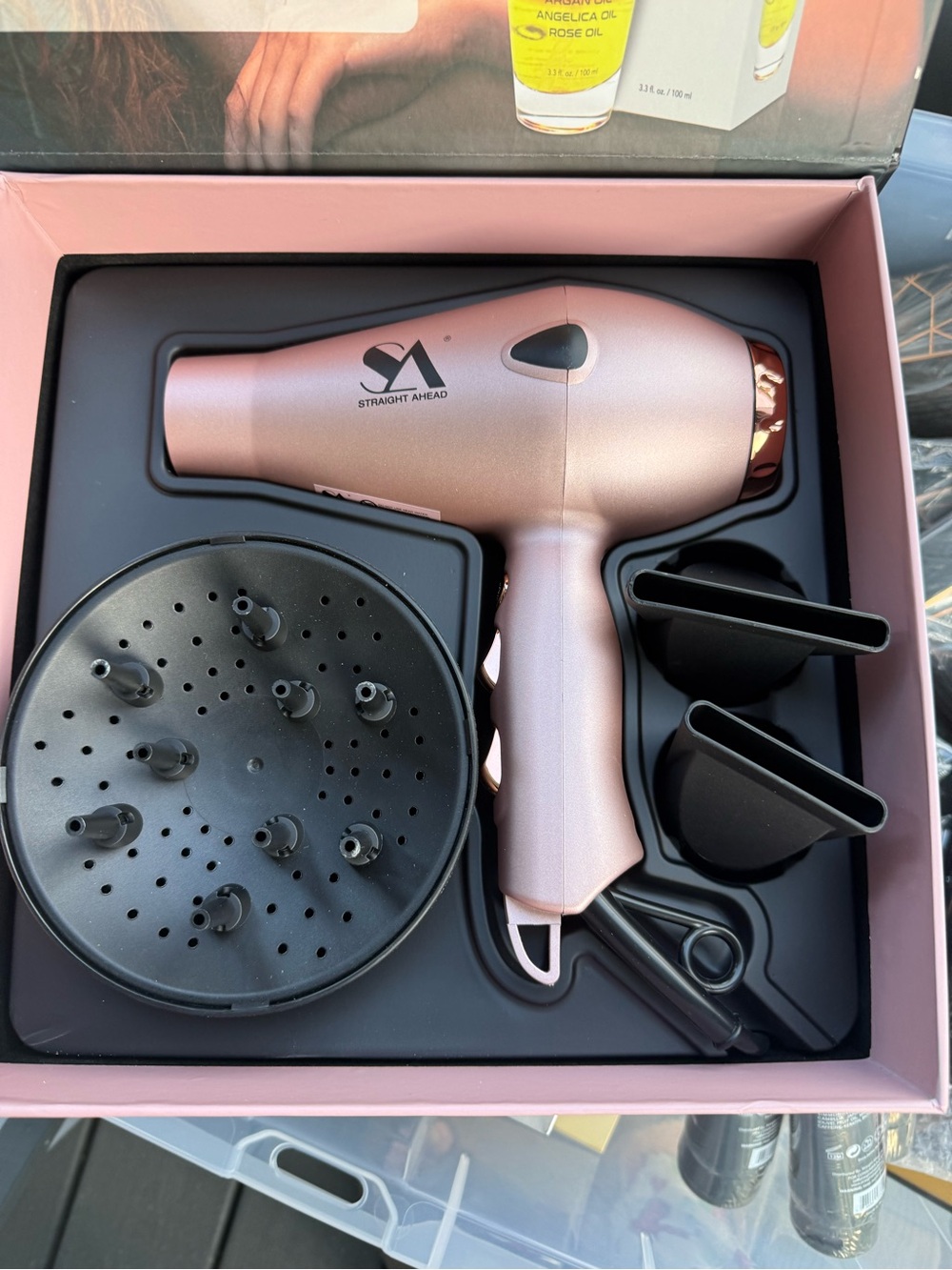 Straight Ahead Rose Gold Hair Dryer with Diffuser & Nozzles